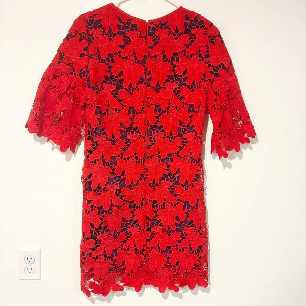 Tory Burch Nicola Guipure Lace Dress Red Lined Size‎ 2 Short Sleeve